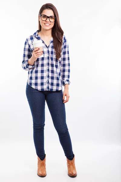 Brunette holding coffee — Stock Photo, Image