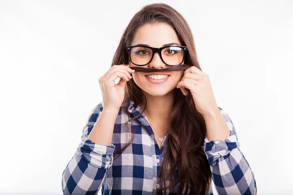 Chica formando un bigote — Foto de Stock