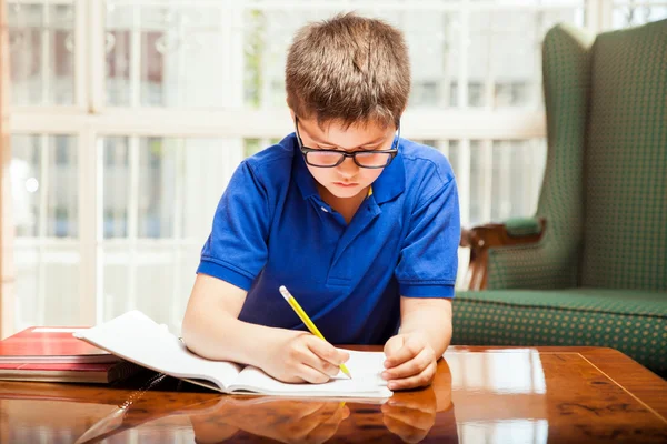 Pequeno menino fazendo lição de casa — Fotografia de Stock