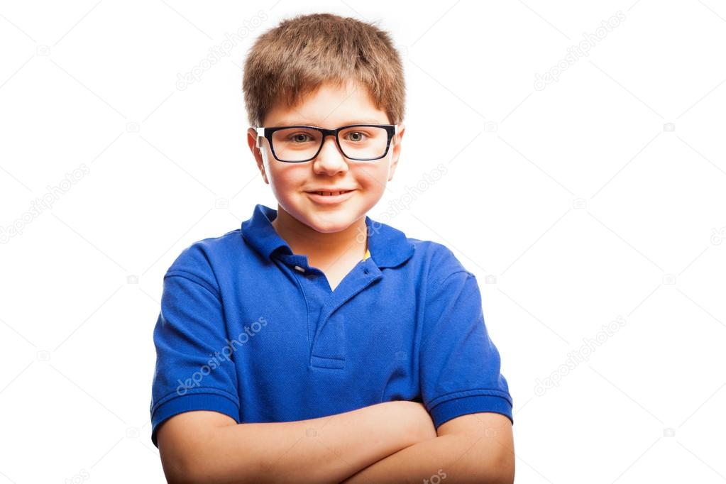 Blond boy wearing glasses