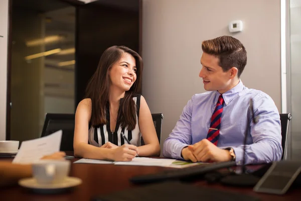 Beautiful brunette flirting and smiling — Stock Photo, Image