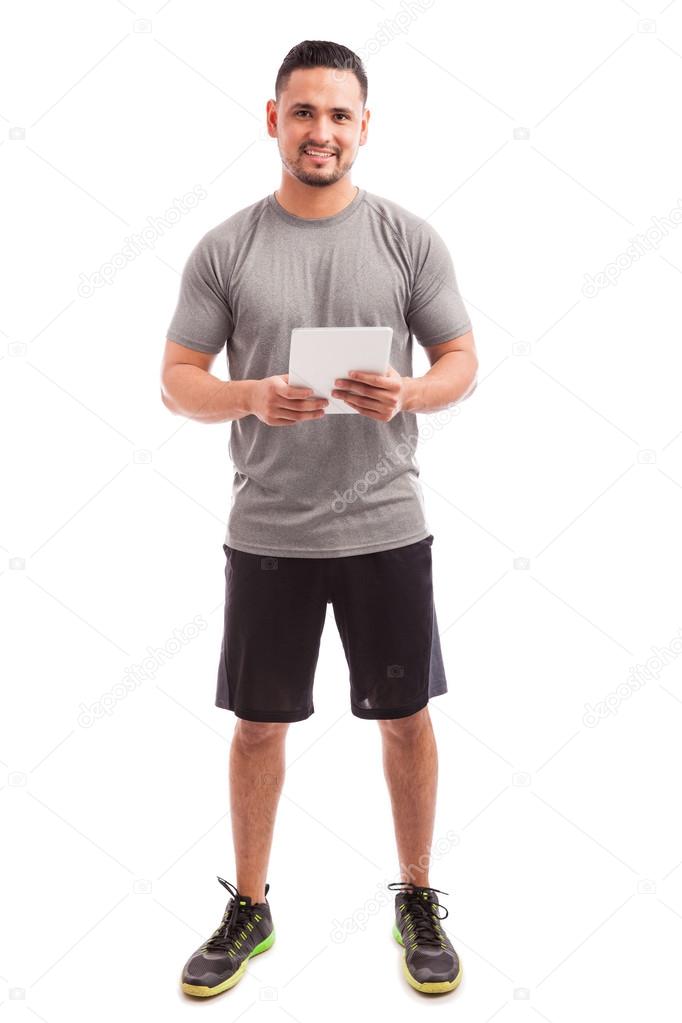 athlete using a tablet compute
