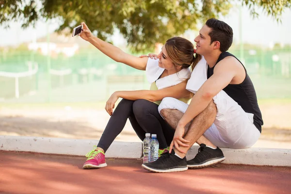Runners taking a selfi Stock Image