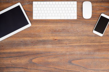 computer, a keyboard and a smartphone
