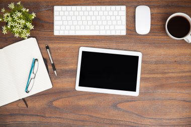 tablet computer, a keyboard and a notepad