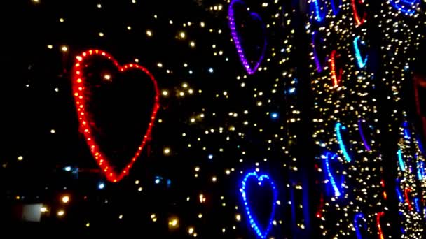 Beautiful City Street Illumination Valentine Day — Stock Video