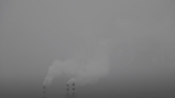 Šedého Mlhavého Zimního Dne Stoupá Komína Kotelny Kouř — Stock video