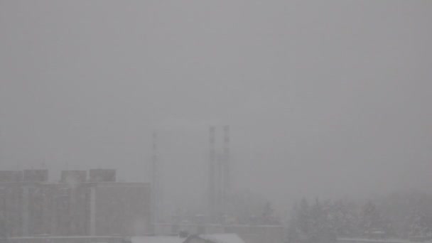 Blick Aus Dem Fenster Eines Hauses Bei Starkem Schneefall — Stockvideo