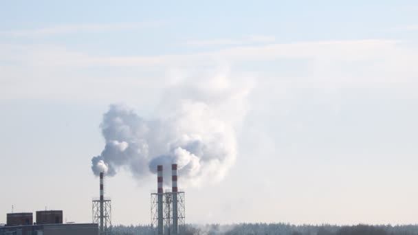 Fumo Sai Chaminé Planta Poluição Ambiental Emissão Gases — Vídeo de Stock