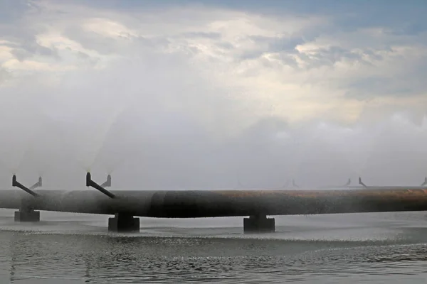 View of the working artificial water cooling installations at power plants and nuclear power plants