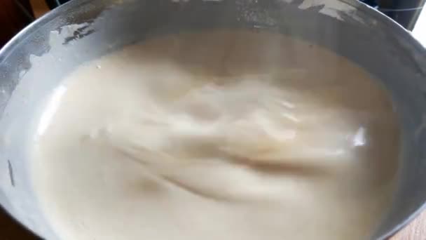 Close Whipped Dough Bowl Cooking — Stock Video