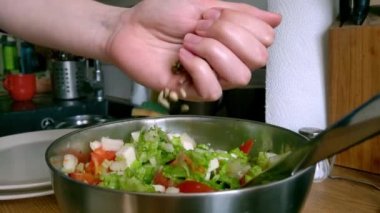 Akşam yemeği için hafif bir salata yapıyorum. Sağlıklı beslenme. Vejetaryenlik