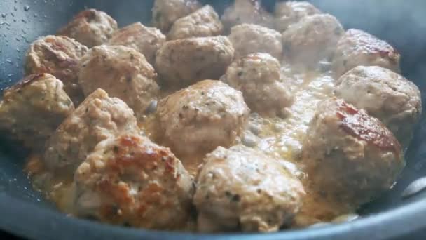 Meatballs Fried Skillet Delicious Homemade Food — Stock Video