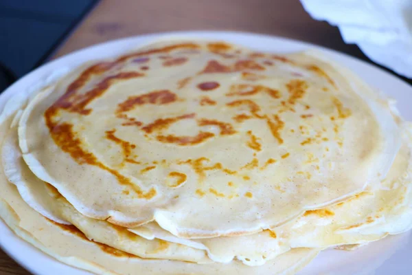 Plate Fresh Baked Pancakes Breakfast — Stock Photo, Image
