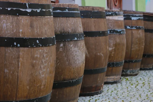 Vista Grandes Barris Madeira Para Armazenar Vinho Outro Álcool — Fotografia de Stock