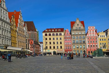 Wroclaw, Poland, May 12, 2021: A beautiful old part of the colorful houses in Wroclaw