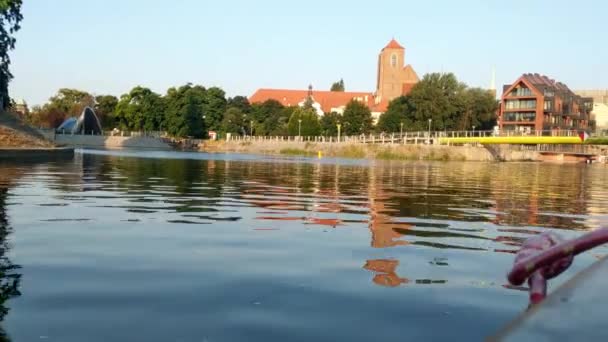 Wroclaw Polen Mei 2021 Prachtig Uitzicht Stad Vanaf Odra Rivier — Stockvideo