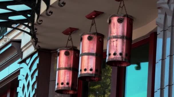 Entrance Building Hang Beautiful Lamps — Stock Video