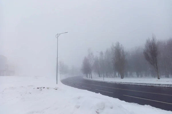 Туманное Холодное Зимнее Утро Сейчас Холодный Сезон — стоковое фото