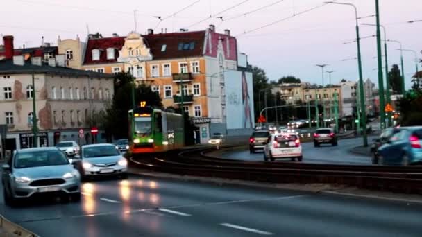 Poznan Polonia Agosto 2021 Traffico Cittadino Serale — Video Stock