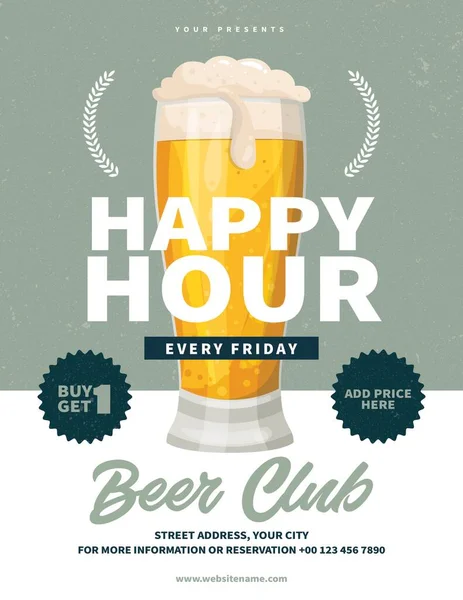 Bier Happy Hour Poster Flyer Ontwerp — Stockvector