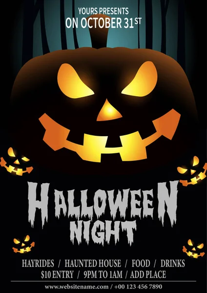 Cartel Noche Halloween Volante Diseño Plantilla Post Medios Sociales — Archivo Imágenes Vectoriales