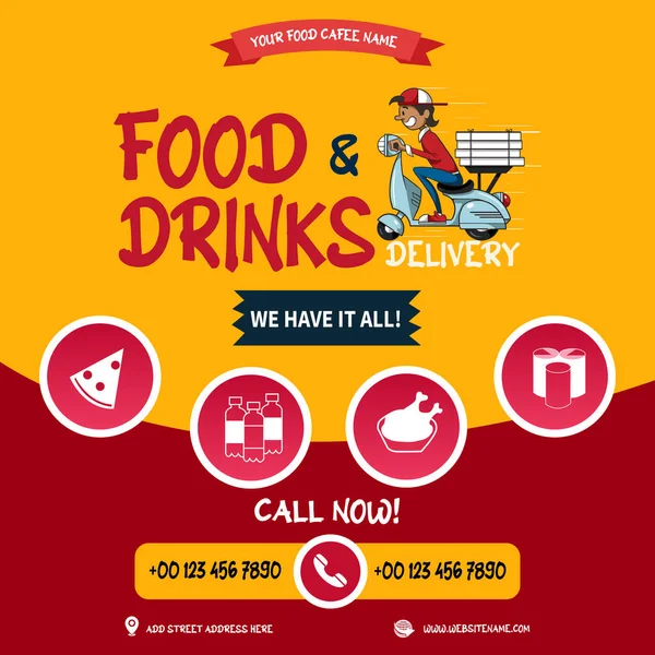 Food Drinks Delivery Social Media Post Web Banner Template Design — стоковый вектор
