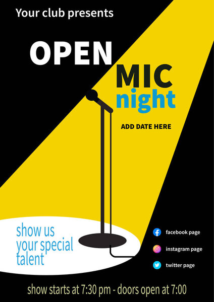 open mic night poster flyer social media post template design