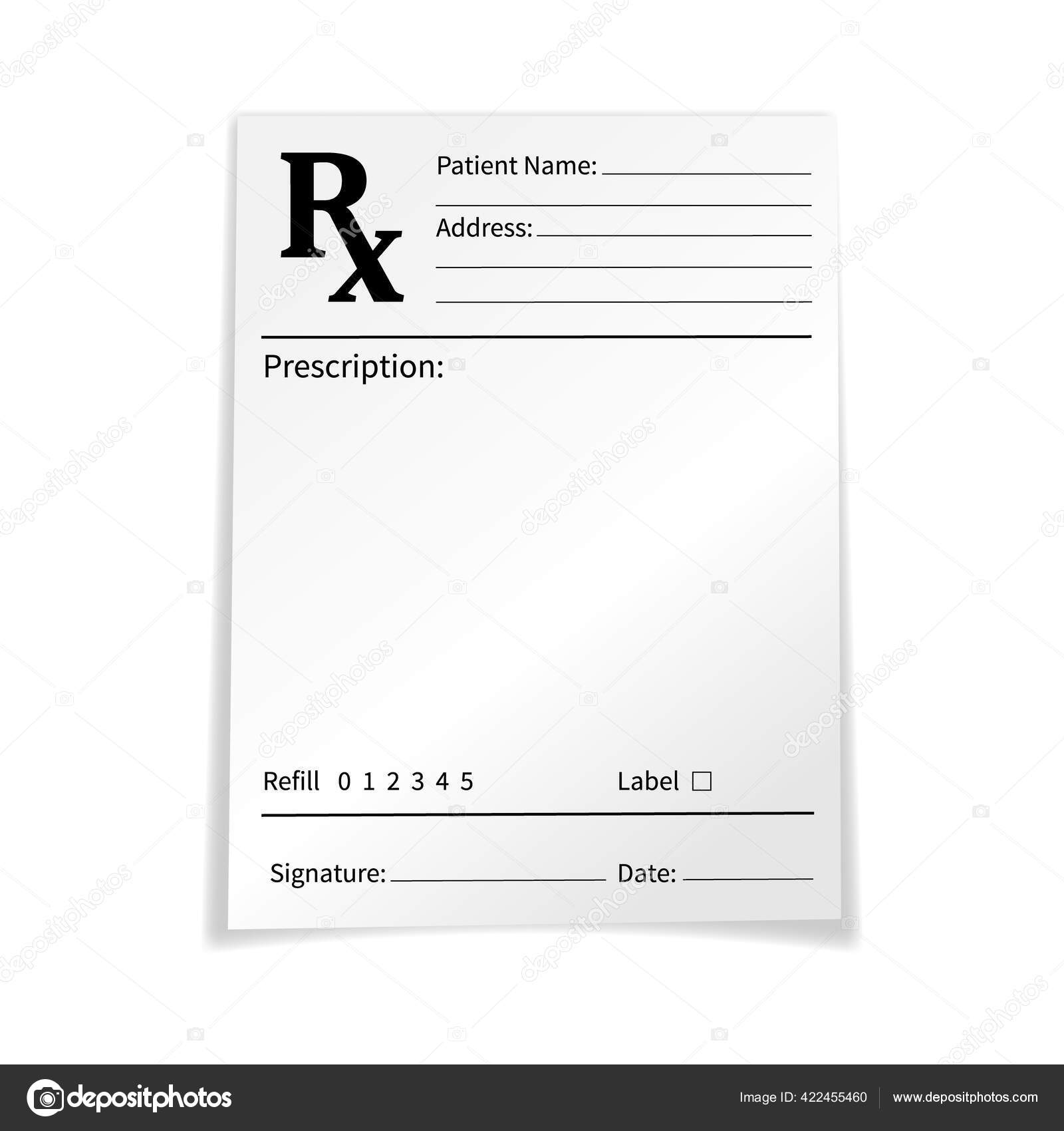 Blank medical prescription form isolated on white background Throughout Prescription Labels Template