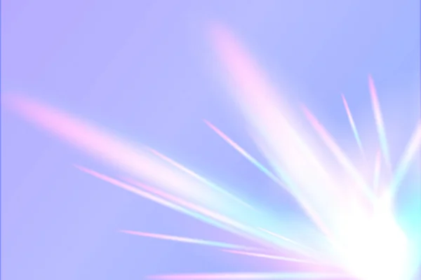 Arco-íris prisma brilho lente efeito realista no fundo violeta. Ilustração vetorial de luz refração textura revestimento brilho na parede para fotos e maquetes. Transparente holográfico estrias fundo —  Vetores de Stock