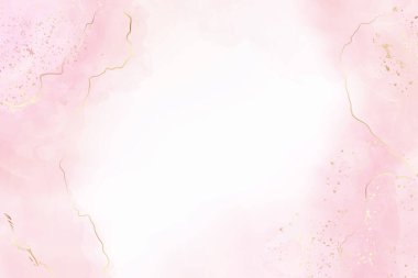 Altın krakerli gül rengi suluboya arka plan. Pastel pembe mermer alkol mürekkebi çizim efekti. Düğün davetiyesi veya tebrik kartı için zarif duvar kağıdının vektör illüstrasyonu