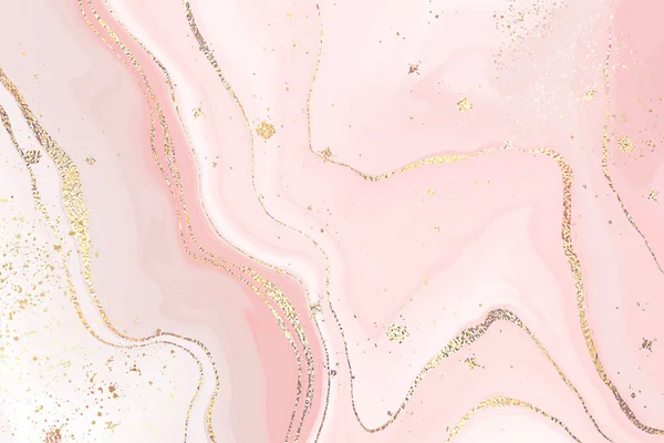 Абстрактный пыльный розовый жидкий мрамор или акварельный фон с блестящими полосами из фольги. Эффект рисования чернил из пастельного мрамора. Векторный шаблон оформления иллюстраций для свадебного приглашения — стоковый вектор