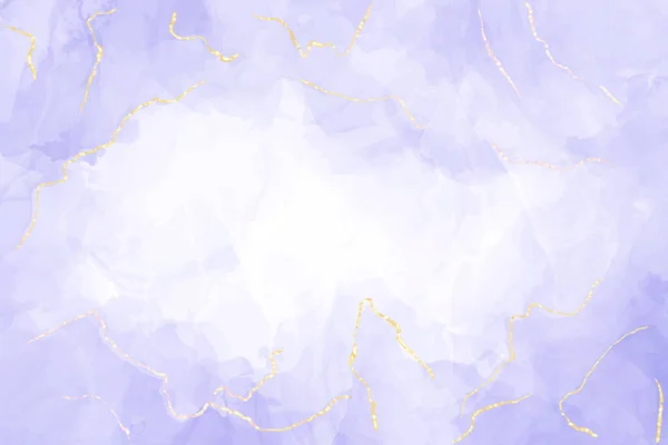 Abstract luxe lavendel vloeibare aquarel achtergrond met gouden scheuren. Pastel violet marmer alcohol inkt tekening effect. Vector illustratie ontwerp sjabloon voor bruiloft uitnodiging — Stockvector