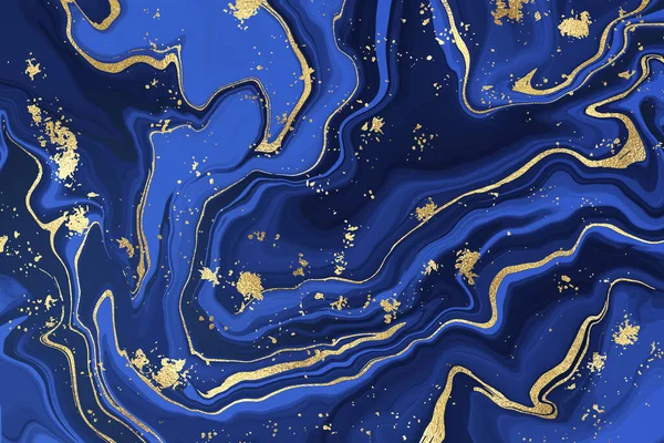 Индиго синий жидкий мраморный акварельный фон с золотыми блестящими линиями. Роскошный голубой мраморный спирт чернила эффект рисунка фон и kintsugi. Векторная иллюстрация абстрактного стильного жидкостного искусства — стоковый вектор