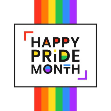 LGBT Onur Ayı, Haziran 'da yıllık kutlama. Lezbiyen gey biseksüel travesti. İnsan hakları ve hoşgörü tatili. Gökkuşağı renk arkaplanındaki LGBTQ afiş şablonunun vektör illüstrasyonu