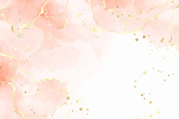 Абстрактный пыльный жидкий акварельный фон с золотыми трещинами и пятнами. Пастельно-розовый мраморный эффект рисования чернил алкоголя. Векторный шаблон оформления иллюстраций для свадебного приглашения — стоковый вектор