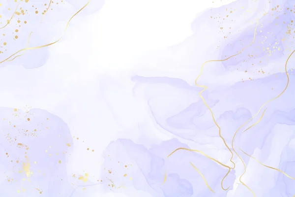 Абстрактный роскошный лавандовый жидкий акварельный фон с золотыми трещинами. Эффект рисования чернил из фиолетового мрамора и алкоголя. Векторный шаблон оформления иллюстраций для свадебного приглашения — стоковый вектор
