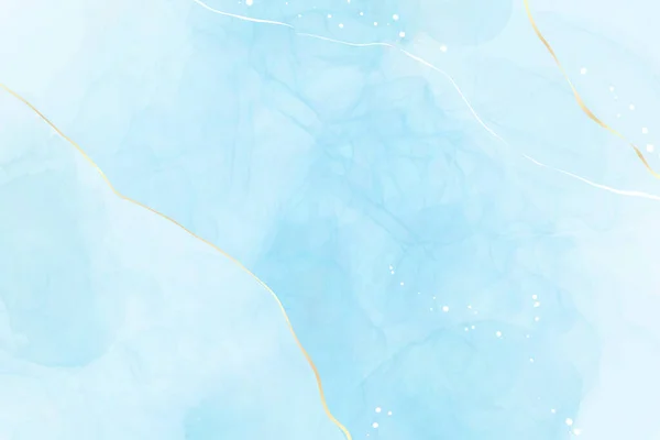 Бирюзово-голубой жидкий акварельный фон с золотыми блестящими линиями. Пастельно-голубой мрамор эффект чернил чернил с золотой фольгой трещин. Векторная иллюстрация абстрактного флюида — стоковый вектор