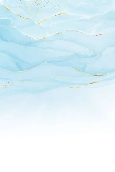 Абстрактный бирюзовый и бирюзовый синий жидкий мраморный акварельный фон с волновым рисунком и золотыми трещинами. Эффект рисования мраморными чернилами. Шаблон векторной иллюстрации для приглашения — стоковый вектор