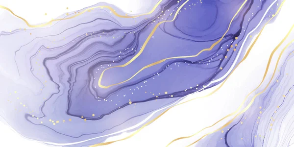 Абстрактный роскошный лавандовый жидкий акварельный фон с золотыми трещинами. Эффект рисования чернил из фиолетового мрамора и алкоголя. Векторный шаблон оформления иллюстраций для свадебного приглашения — стоковый вектор