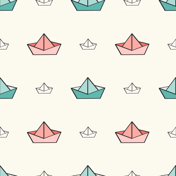 Seamless nautical pattern with paper boats. — Stock Vector