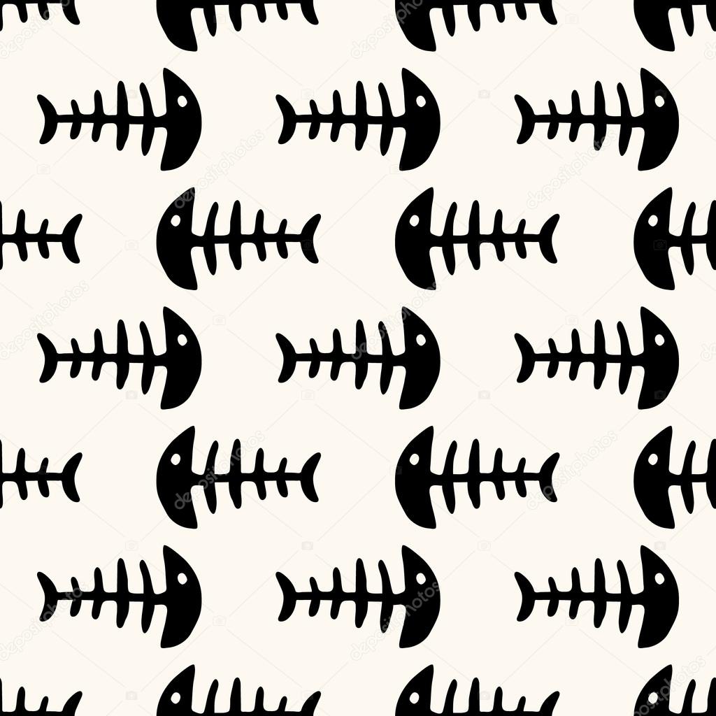 Seamless pattern of fish skeleton