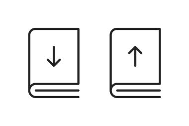 E-kitap indirme ve gönderme simgesi. Kitap indir ve simgeleri yükle. Vektör illüstrasyonu