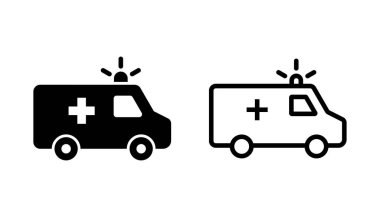 Ambulans simgesi vektörü. Tıbbi araba ikonu. Ambulans kamyonu işareti ve sembol. Ambulans arabası.