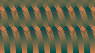 Seamless abstract pattern of repeating diamond shapes with stripes and shadows in orange and teal gradients.