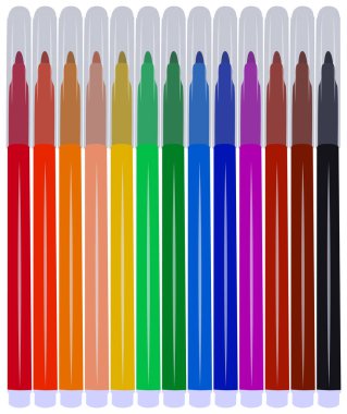 colorful markers. felt tip pens on white background  