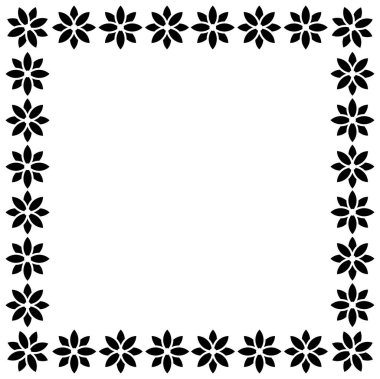 Simple square border made of repeating black stylized flower shapes on a white background.