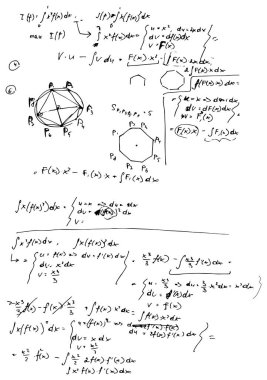 Handwritten mathematical notes and geometric diagrams sketched in black ink on a white background.