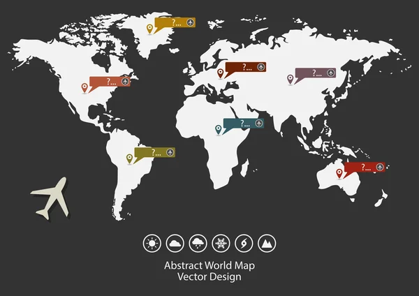 Kaart van de wereld en vliegtuig — Stockvector