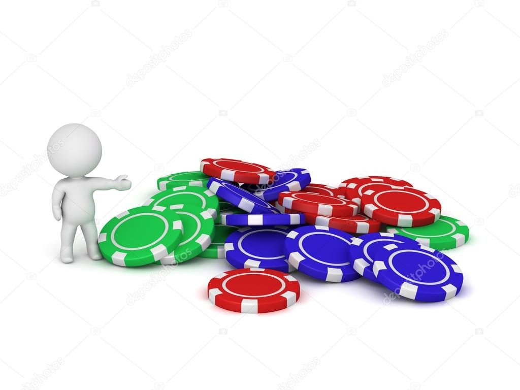 3D Character Showing Pile of Poker Chips